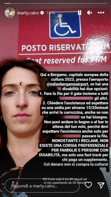 Martina Caironi critica l’aeroporto di Orio: «Per i disabili nessuna corsia preferenziale»
