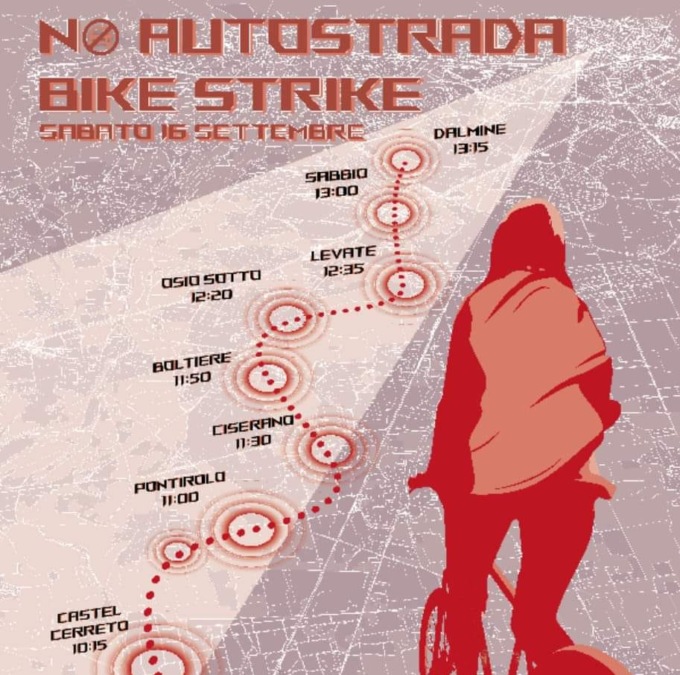 In bicicletta da Treviglio a Dalmine per dire no all’autostrada. Tutte le tappe della “Bike Strike”