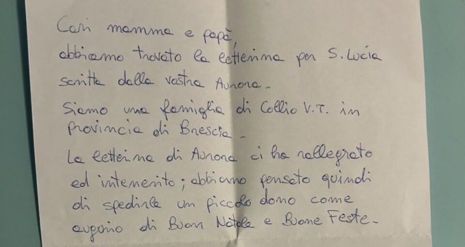 La letterina a Santa Lucia vola da Fino del Monte fino in Val Trompia. E funziona: arriva un dono