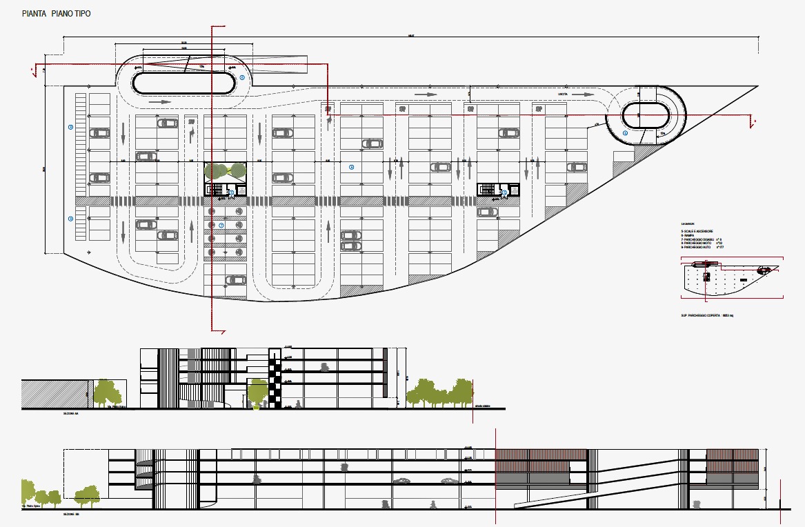 La piantina del parcheggio multipiano di via Spino