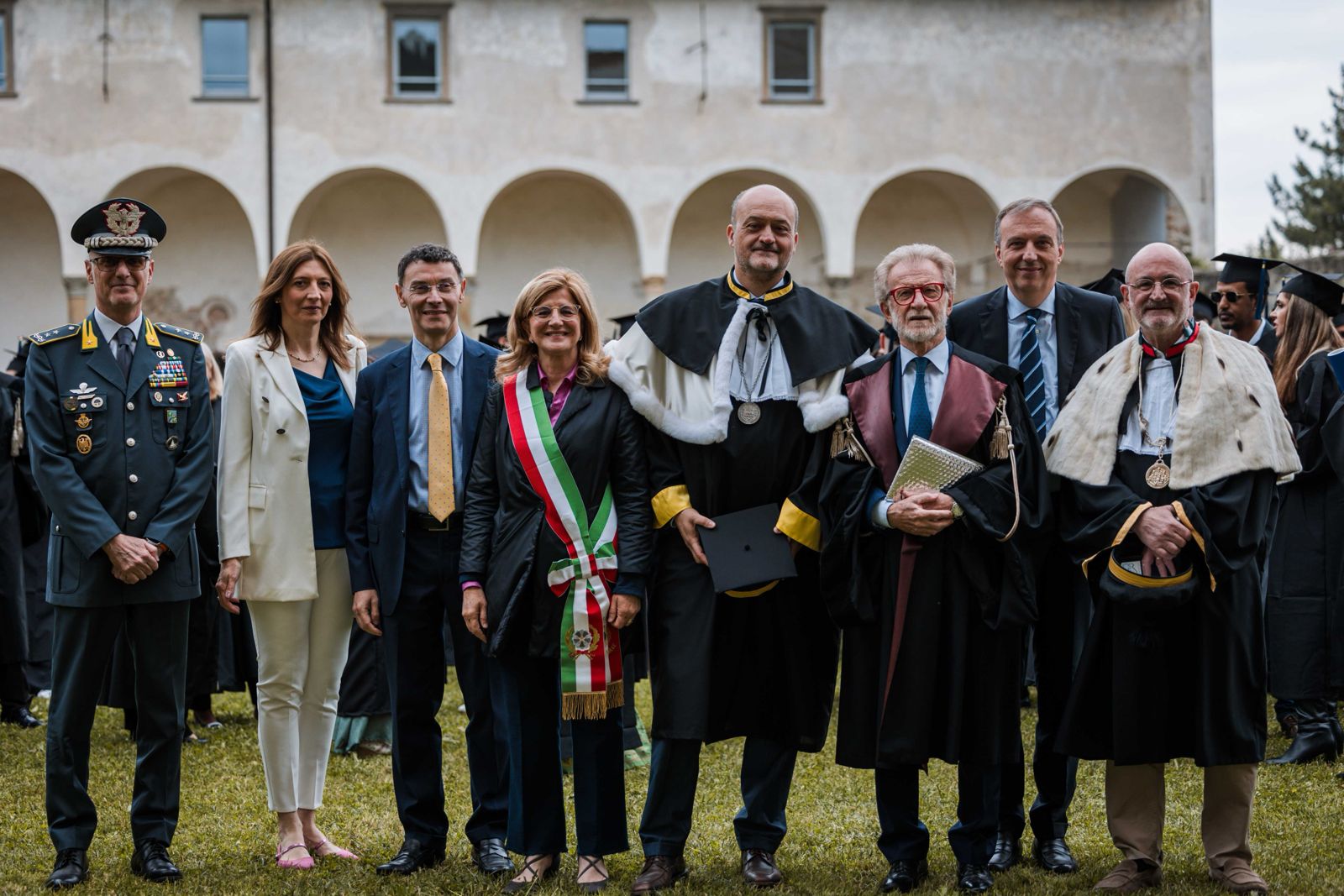 11. sx-dx_Paolo Kalenda_Michela Pilot_Stefano Paleari_Elena Carnevali_Sergio Cavalieri_Ivano Dionigi_Remo Morzenti Pellegrini_Francesco Castelli_Graduation Day UniBg