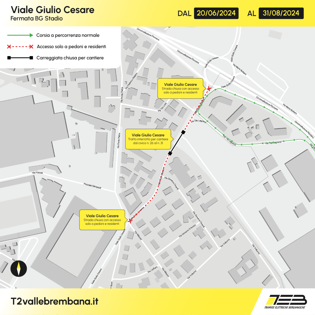 MappaViabilità_GiulioCesare_dal 20 giugno 2024 tram T2