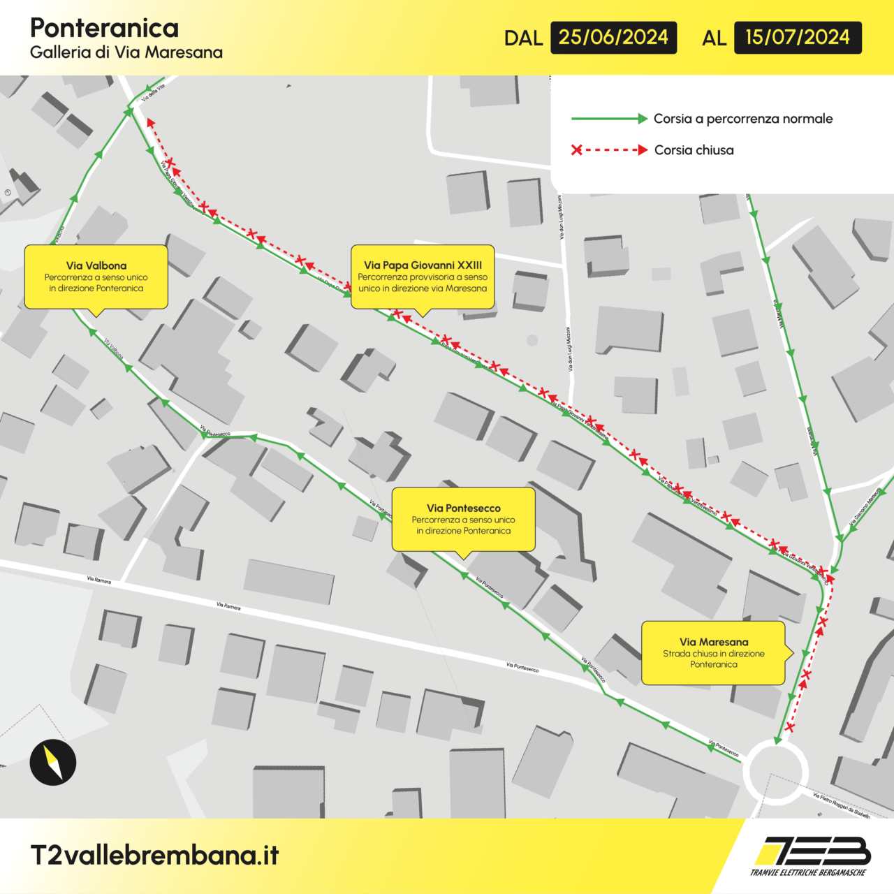 MappaViabilità_Ponteranica_dal 25 giugno 2024 tram T2