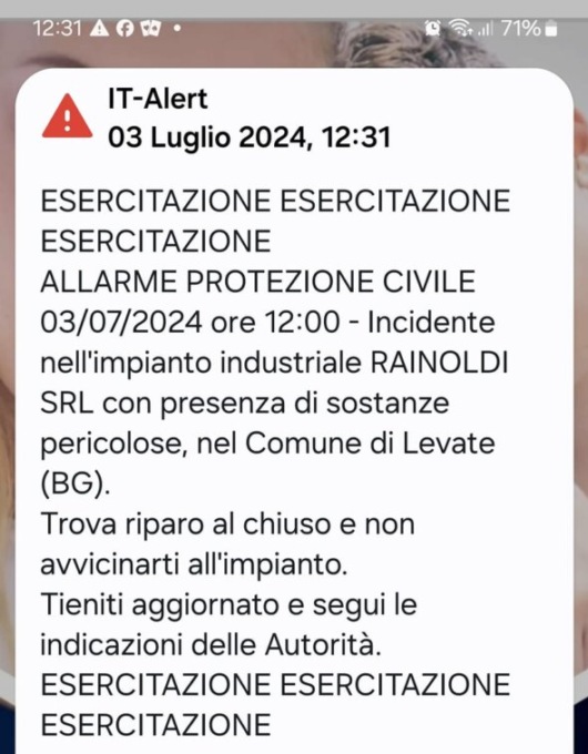 Nube tossica a Levate e dintorni, il test con messaggi e l’esercitazione dei soccorsi