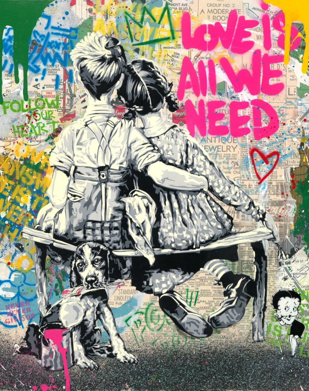 Mr.Brainwash, Work Well Together, Mixed media on paper, Unique work, 50x76cm, courtesy Galle