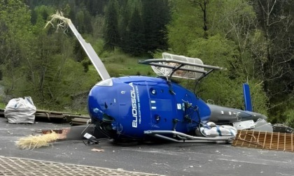 Elicottero colpisce un palo della luce e precipita a Carona: feriti lievemente i due piloti
