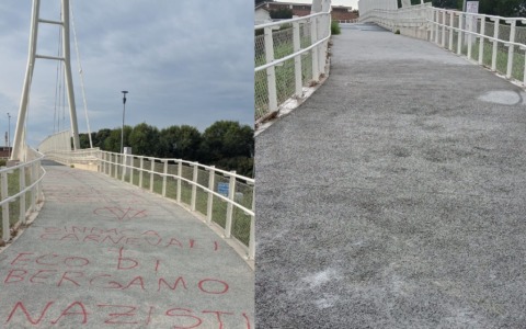 Scritte no-vax sulla nuova passerella di Colognola: rimosse dal Comune