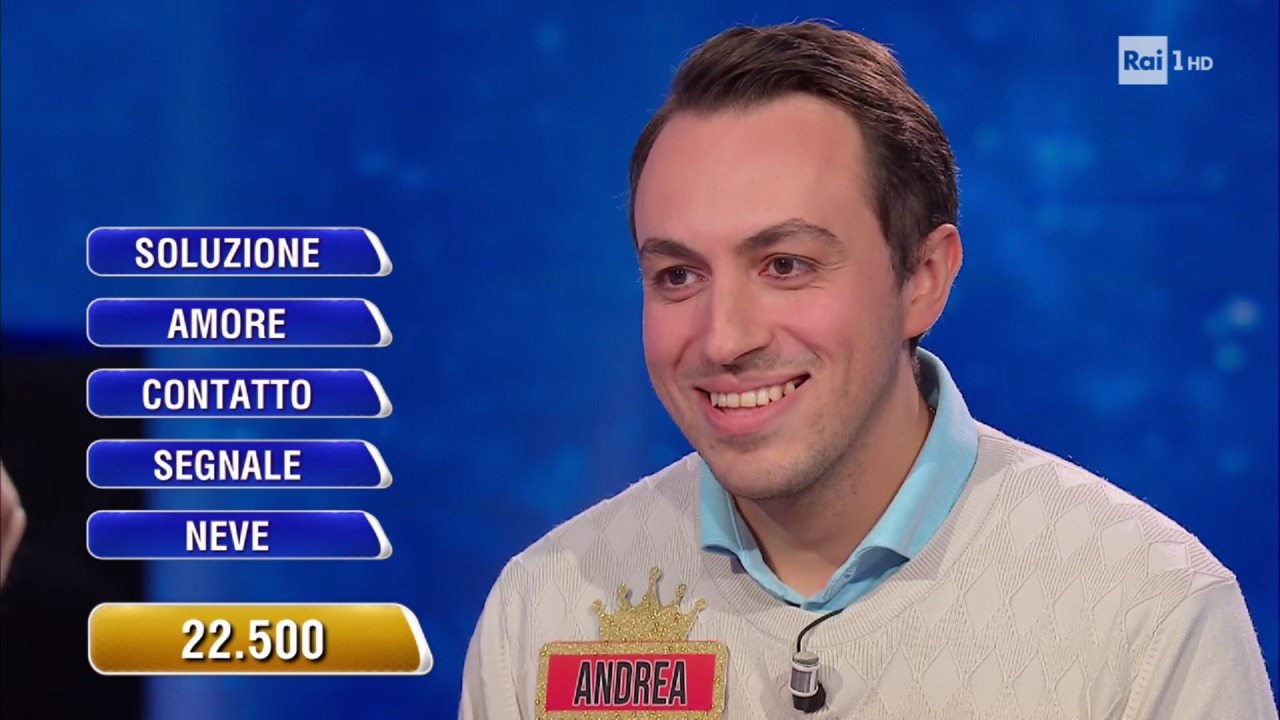 Andrea di Caravaggio, dodici volte campione a L’Eredità: si porta a casa un bottino da oltre 22 mila euro