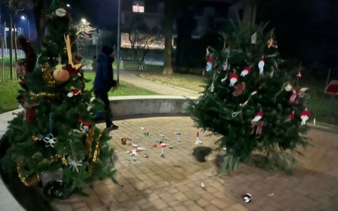 Albero di Natale incendiato e buttato a terra al parco Gianni Rodari (Conca Fiorita)