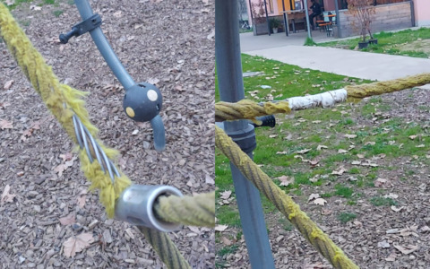 Il parco giochi al Villaggio degli Sposi ha bisogno di manutenzione: «Cavi metallici esposti, un pericolo per i bambini»