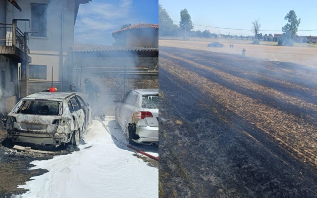 Due auto distrutte dalle fiamme a Ghisalba, campo di mais in fumo a Calcinate