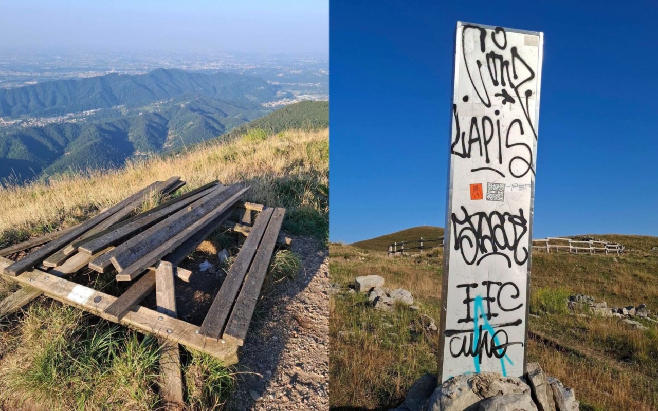 Monte Linzone, vandali in azione: distrutto un tavolo e imbrattato un totem lungo il sentiero